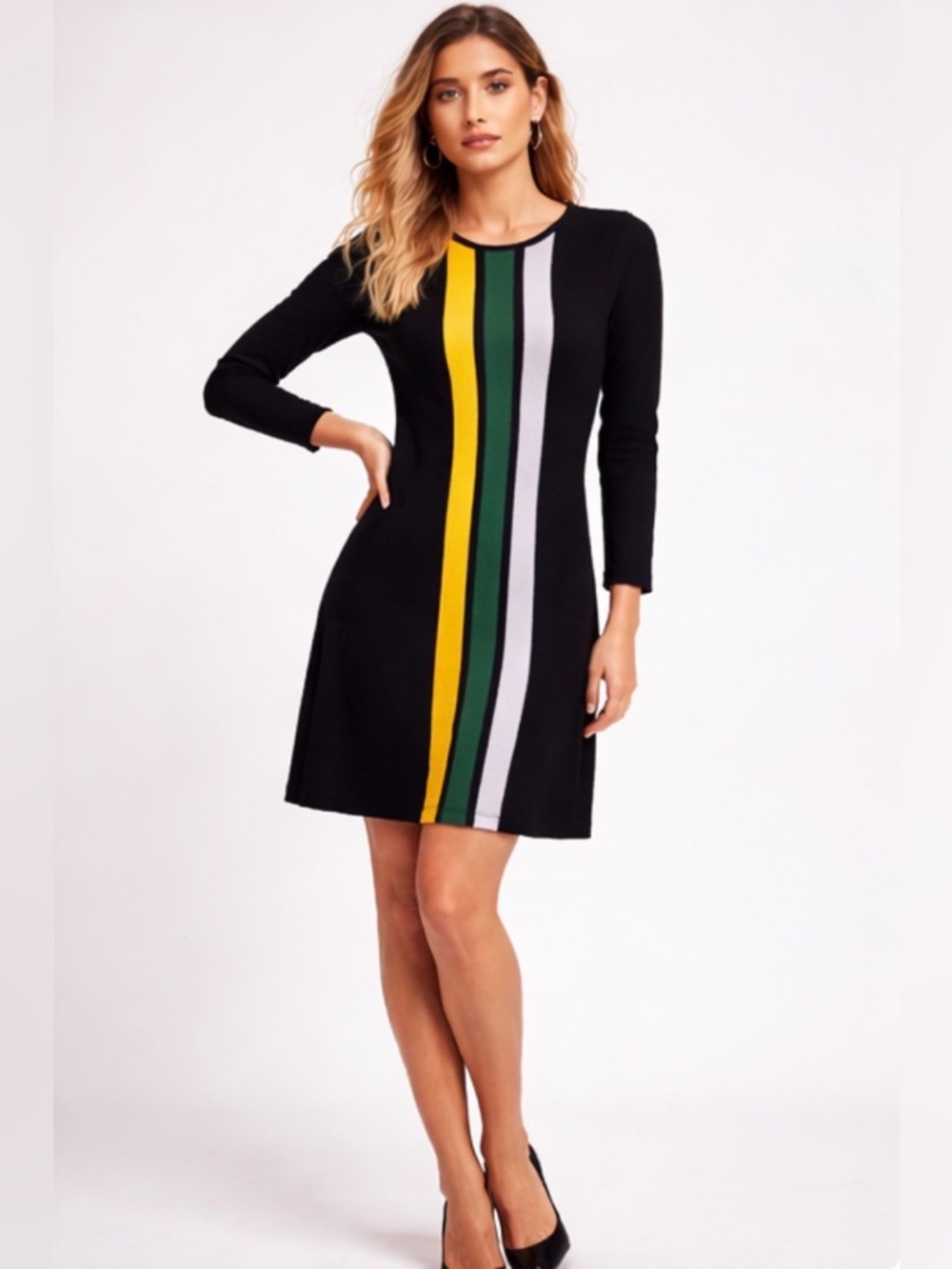 LA DOUBLEJ London Knit Merino Wool Midi Dress | Gucci Stripe on Black XS